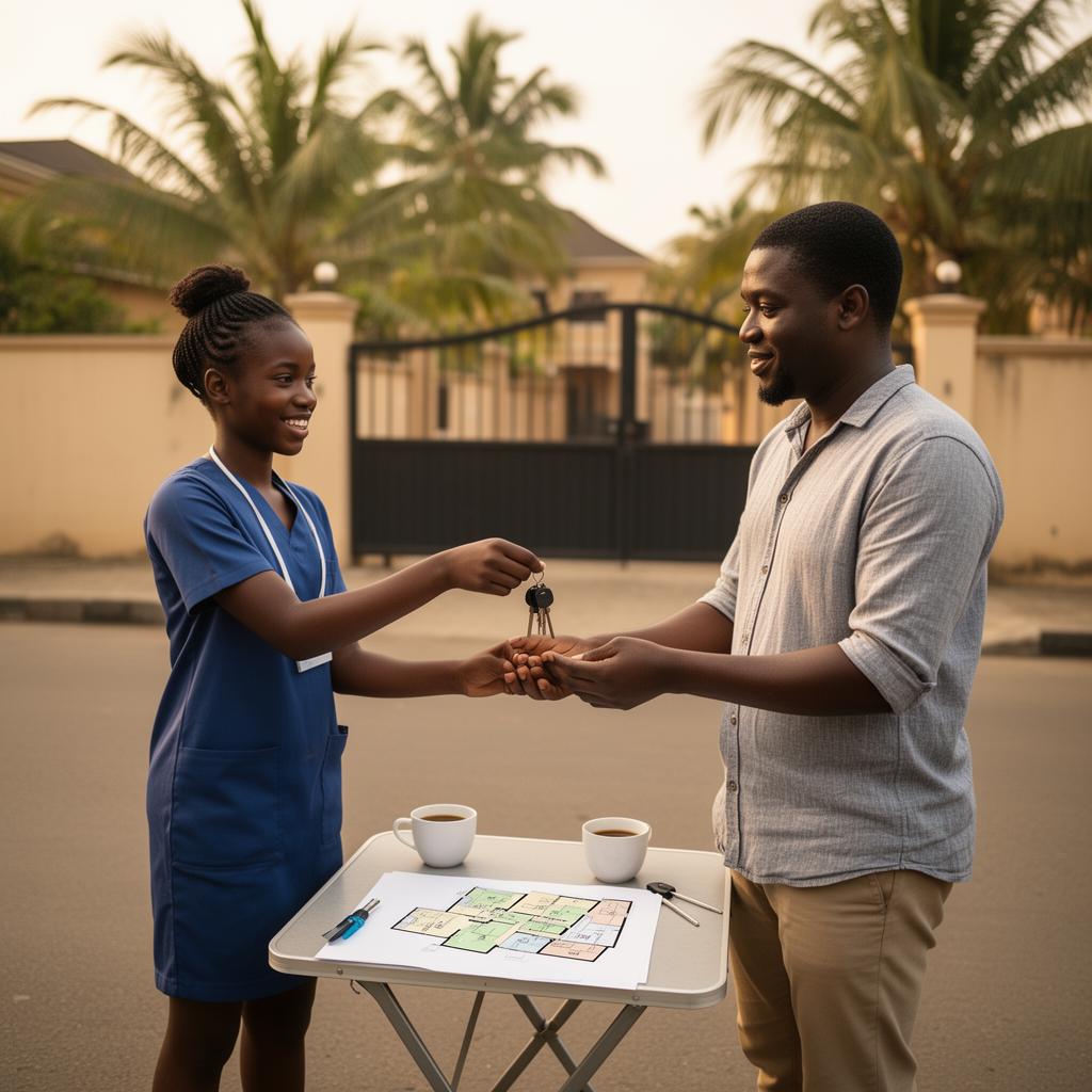 A Nigerian helper setting up a router in a tidy living room
